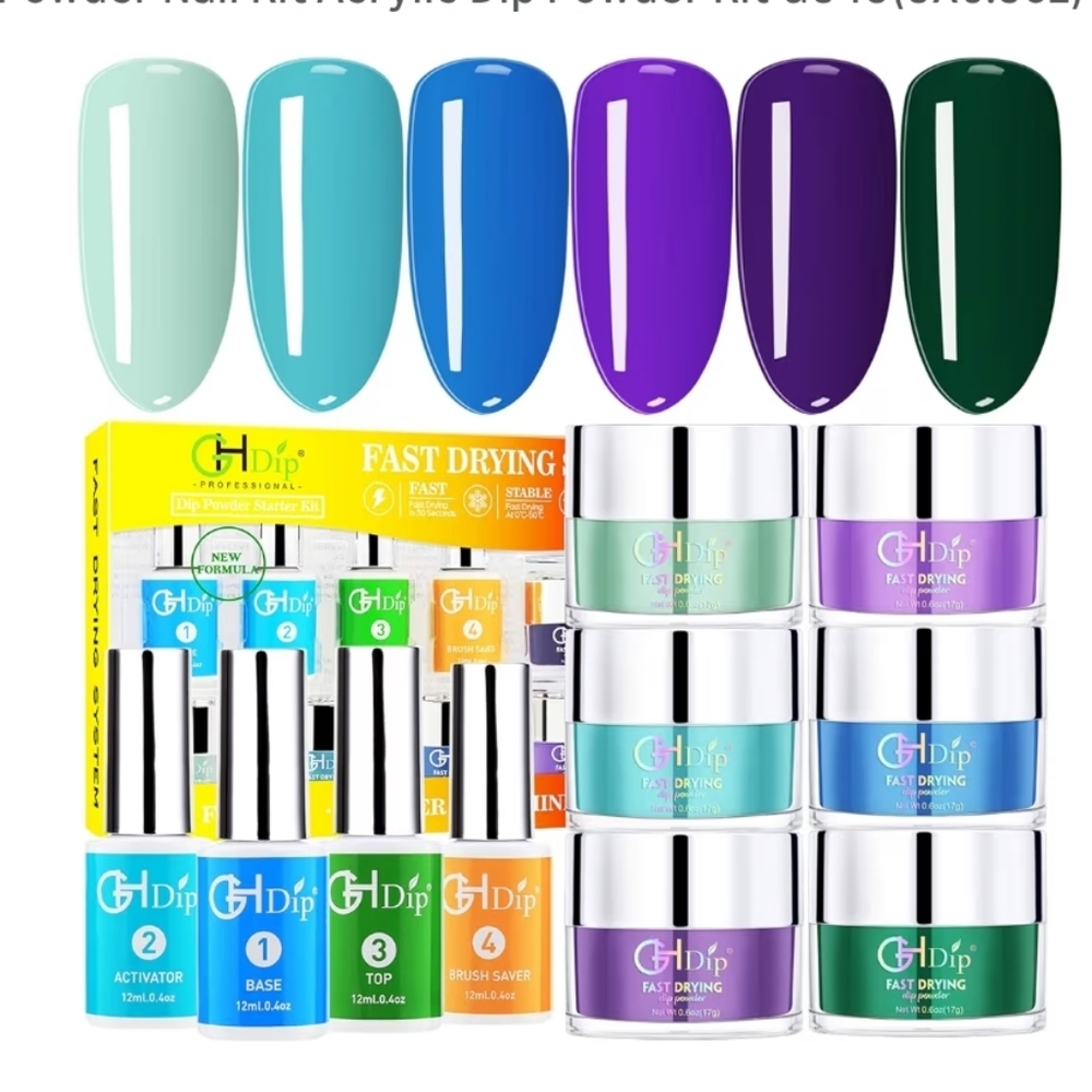 GH DIP Dip Nail Dipping Powder Kit - Blue, Purple, Green Set Of 5